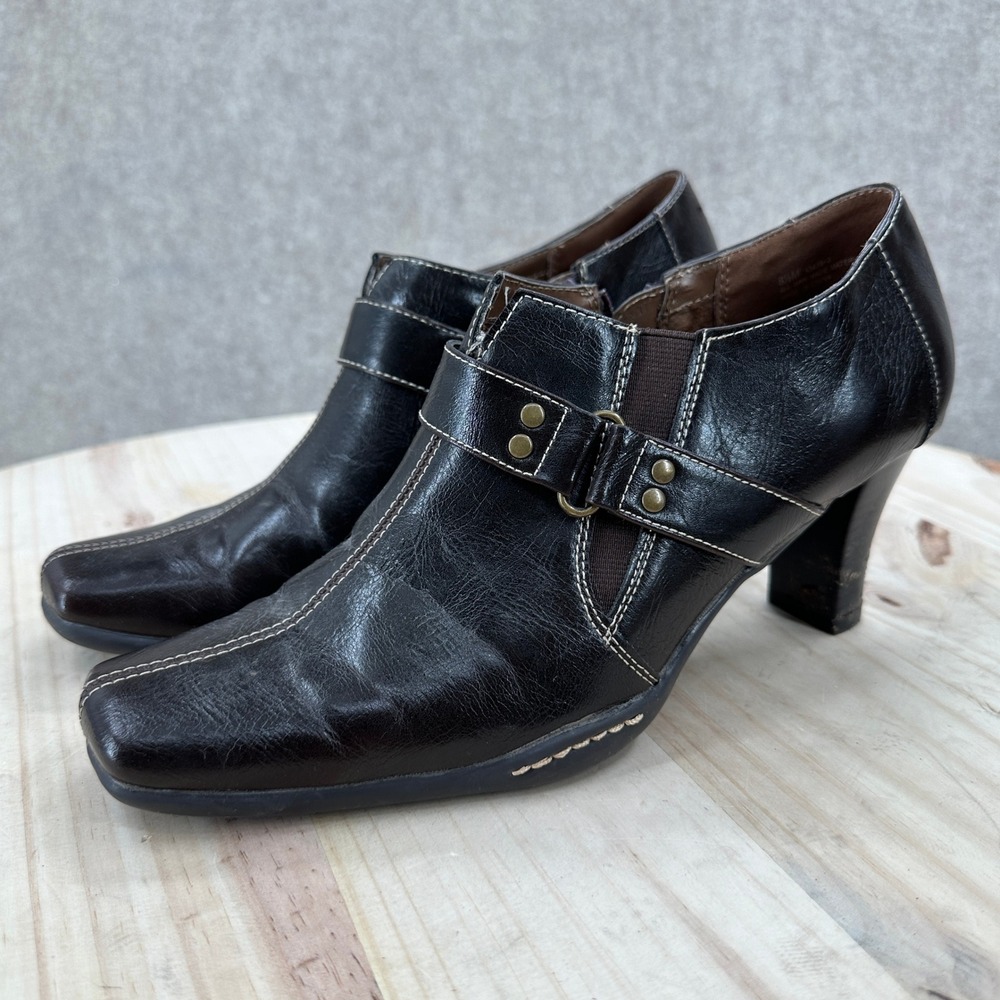Aerosoles Brown Leather Square Heeled Shooties 8.5 M Contrast Stitch Ankle Boots